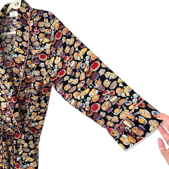 Cora J. Design Pie Print Robe Womens Size Small S Wrap Front Belt Made In USA - Picture 7 of 12